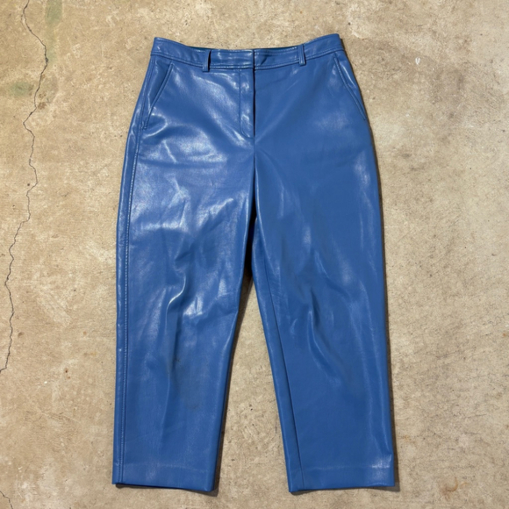 Babaton Command Pants Women’s Size 12 Blue Vegan Leather Cropped Pockets